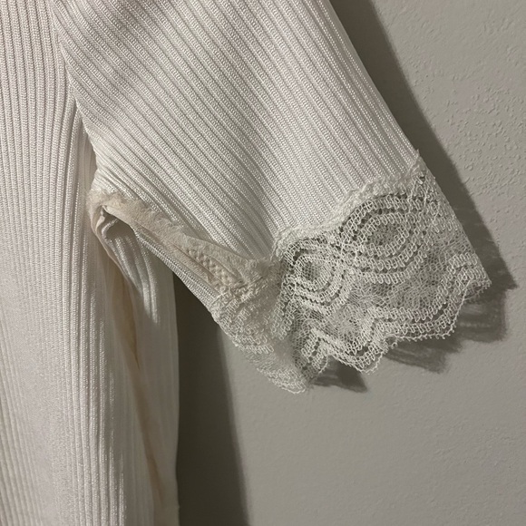 3.1 Phillip Lim Ribbed Lace Trim Sweater Tee White Small - Picture 2 of 6